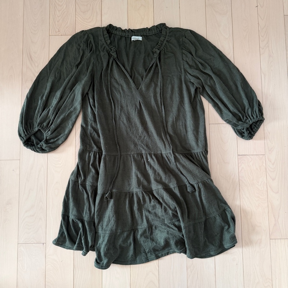 Max Studio Olive Green Tiered Casual Mini Dress